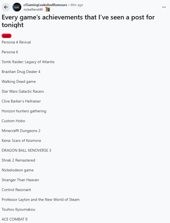 史上最大规模成就泄露：多款未公布游戏Steam数据曝光