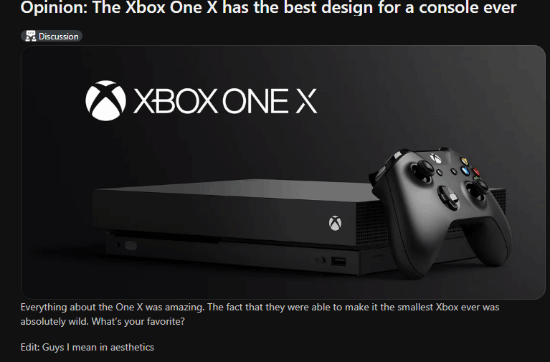 玩家社区讨论Xbox One X主机外观设计，称其为现代主机设计标杆