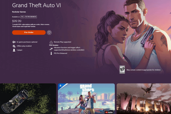 曝《GTA6》商店页面后台更新：预购截止时间改为2026年11月19日