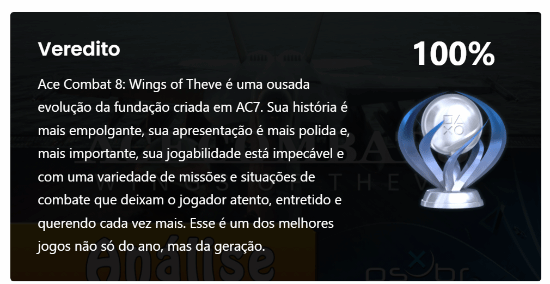 《皇牌空战8：希孚之翼》获PSX Brasil满分评价