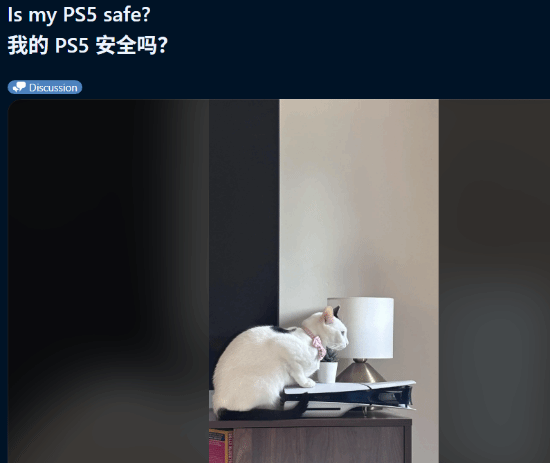 玩家发帖问猫趴在PS5上是否安全，评论区讨论猫毛与散热孔问题