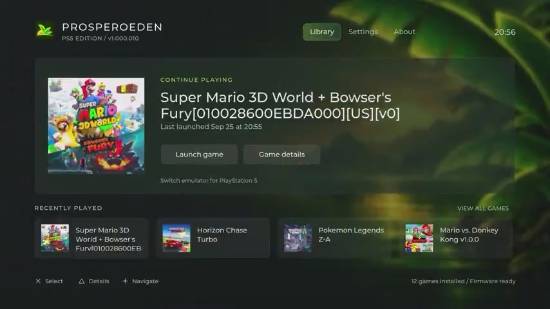PS5越狱后运行Switch模拟器ProsperoEden 2D游戏可达50-60FPS
