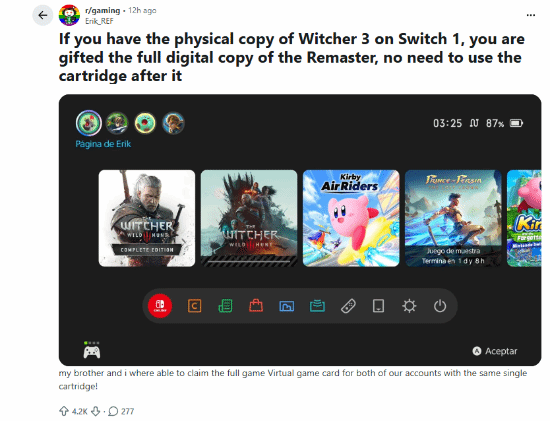《巫师3：狂猎 重制版》发售，Switch 2版可借Switch 1实体卡带免费领取