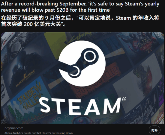 Steam年收入将首次突破200亿美元