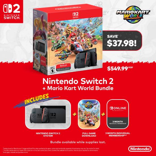 任天堂Switch 2与《马力欧卡丁车 世界》同捆套装在美发售，售549.99美元