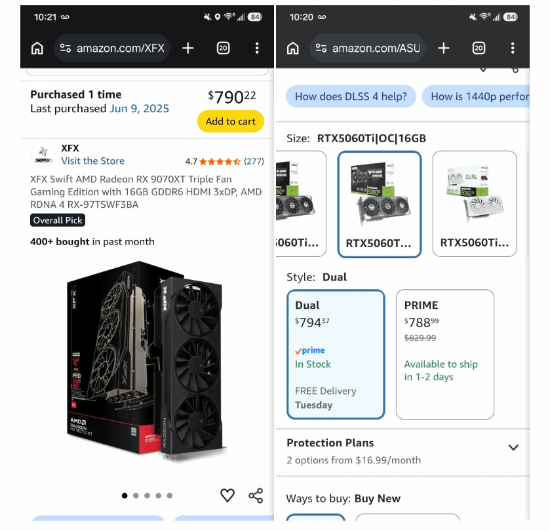 美国市场RX 9070 XT与RTX 5060 Ti 16GB售价几乎持平，差价仅约5美元