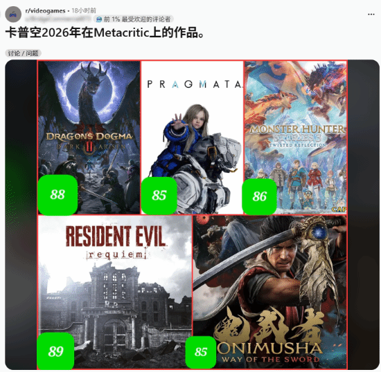 玩家整理卡普空今年五款作品M站评分均不低于85分