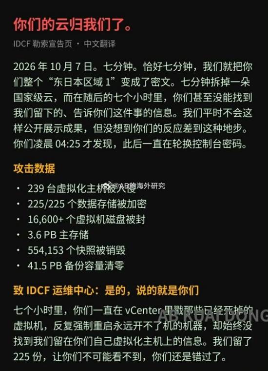 IDCF云平台遭勒索攻击：黑客放225份勒索信，运维7小时未发现