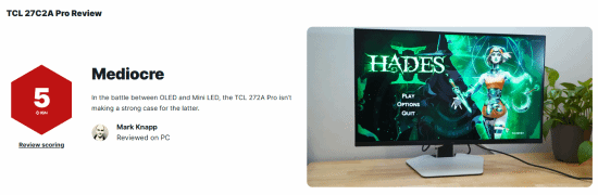 IGN仅5分！TCL新电竞显示器不如OLED 暗场黑成一片