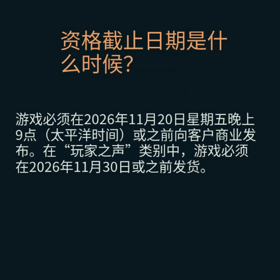TGA确认2026年参评截止日期 GTA6发售日压线获资格