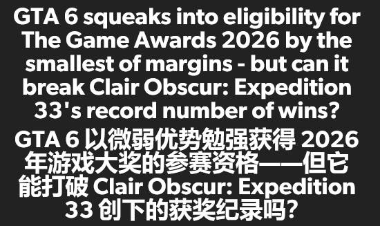 《GTA6》11月19日发售 距TGA参评截止仅差一天