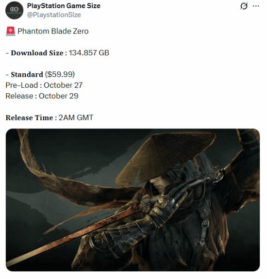 曝《影之刃零》PS5版容量134.857GB，10月27日开启预载
