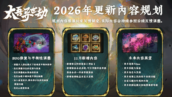 《太吾异世劫》公布2026年首期更新规划：多人难度与掉率调整、11月新增五阶装备