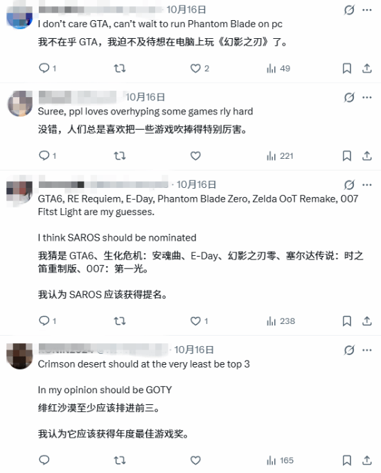 海外玩家预测《GTA6》与《影之刃零》将包揽2026年奖项最多