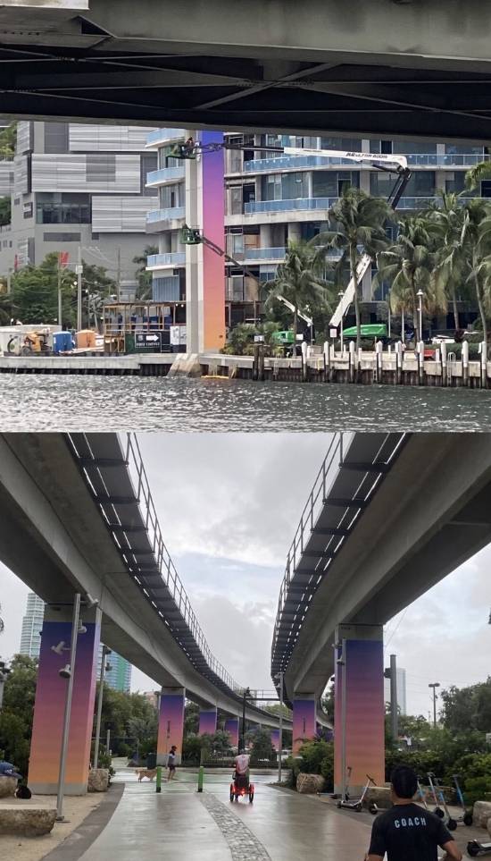 《GTA6》宣传进入迈阿密：轻轨立柱换上粉紫渐变涂装