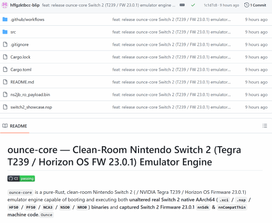 Switch 2模拟器项目ounce-core上线GitHub 仍处早期验证阶段