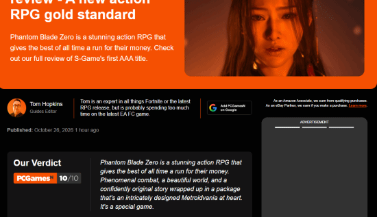 《影之刃零》媒体评测解禁：M站均分88、OC站91，PCGamesN给出满分10分