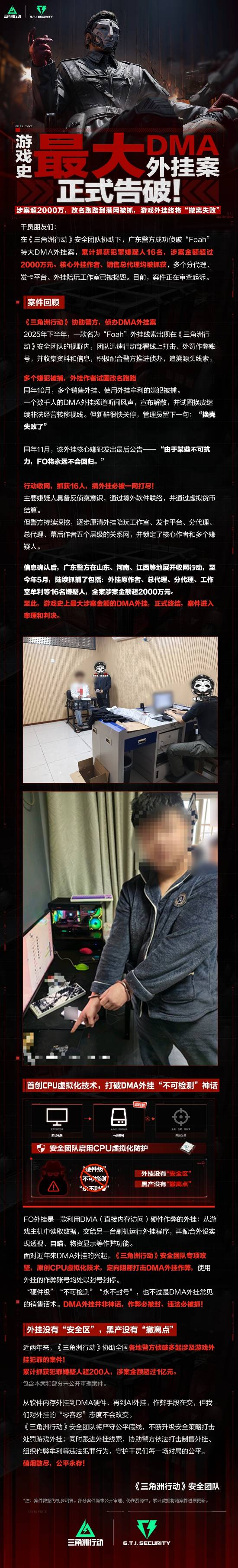 《三角洲行动》协助警方侦破DMA外挂案，涉案金额超2000万元