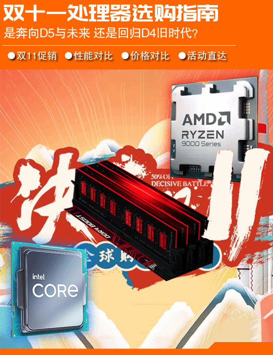双十一CPU促销：Intel主推DDR4平台，AMD主推DDR5平台