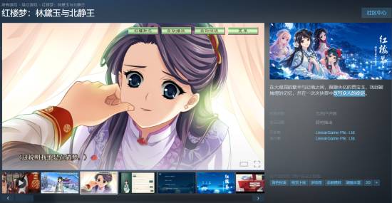 《红楼梦：林黛玉与北静王》Steam商店页上线，玩家扮演失忆贾宝玉改写命运